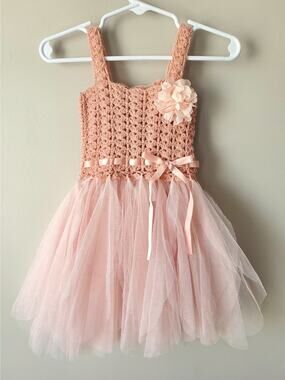 Elly & Emmy Blush Pink Cotton Crochet Tulle Dress 6 12 Mos birthday photo shoot